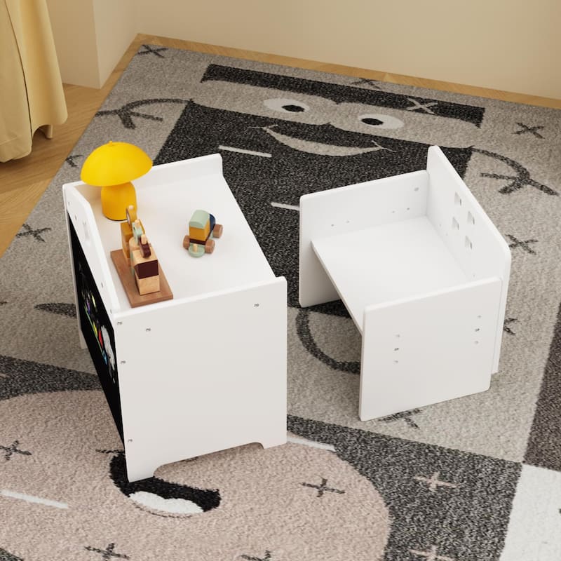 Kids Montessori Weaning Table and Chair Set, Kids Activity Table Step Stools with Blackboard & 3 Heights Adjustable