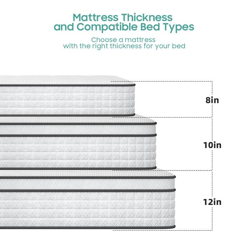 8" Spring Hybrid Mattress in a Box, Pocket Springs, Isolation Motion, Back Pain Relief, CertiPUR-US