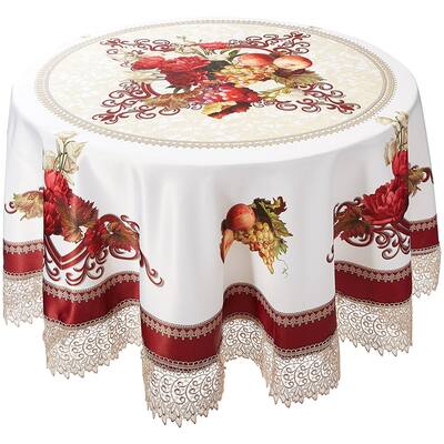 Violet Linen Fruttela Decorative Printed With Lace Trimming Pattern Tablecloth