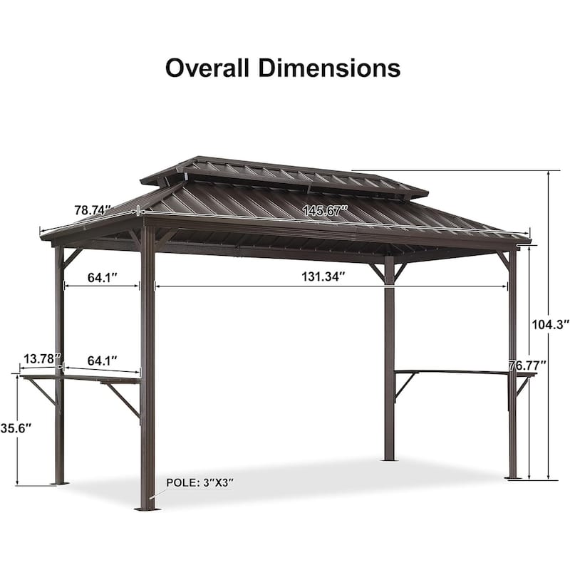 PURPLE LEAF Hardtop Grill Gazebo Galvanized Steel Roof Outdoor BBQ Canopy with Ceiling Hook and Shelves