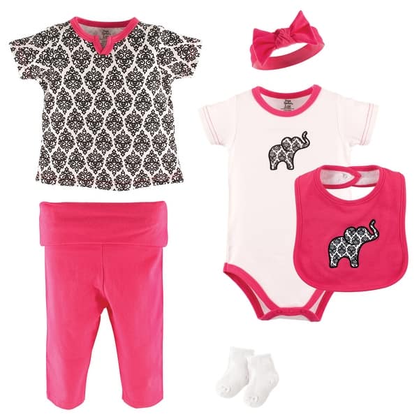 slide 1 of 1, Yoga Sprout Baby Girl Cotton Layette Set, Damask 0-3 Months - Damask