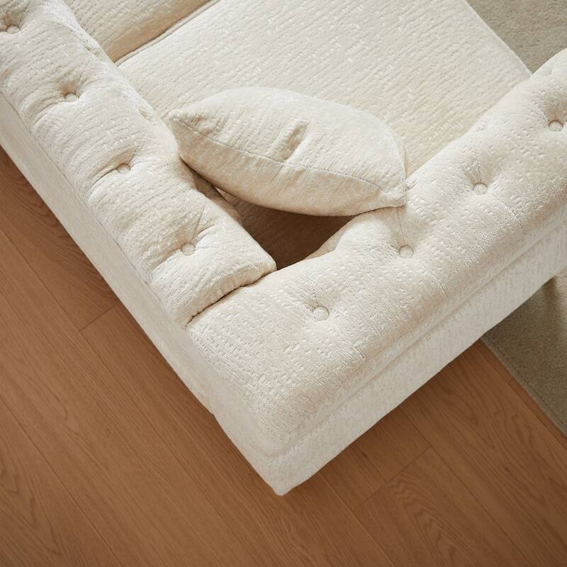 Beige 81.5'' L-Shaped 5-Seater Chenille Sectional Sofa with 3 Cushions, Stylish Corner Couch for Living Room, Bedroom