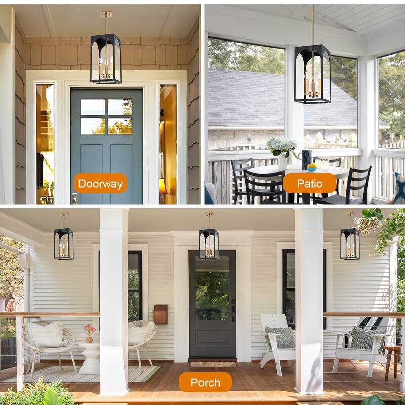 3-Light Large Outdoor Pendant Light Fixtures, Exterior Hanging Lantern Porch Light Adjustable, Hanging Lamp