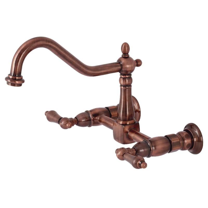 Heritage Two-Handle Wall Mount Kitchen Faucet - Antique Copper