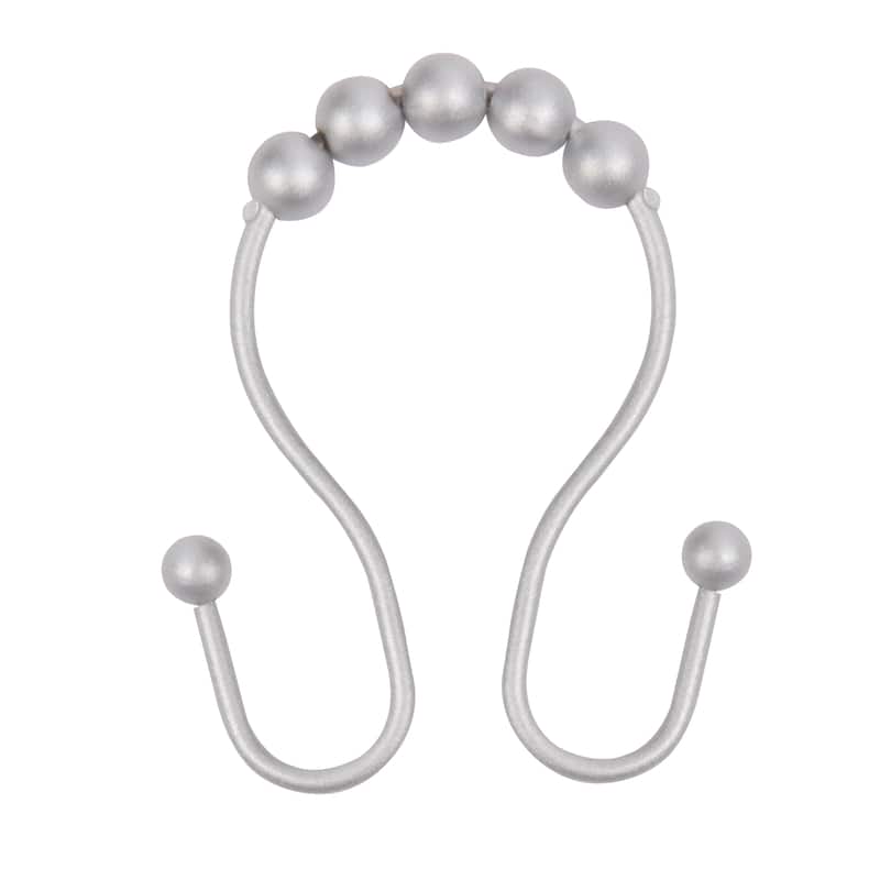 Kenney Rust-Proof Beaded Roller Shower Curtain Double Hooks, Set of 12 - Matte Grey - Matte Grey