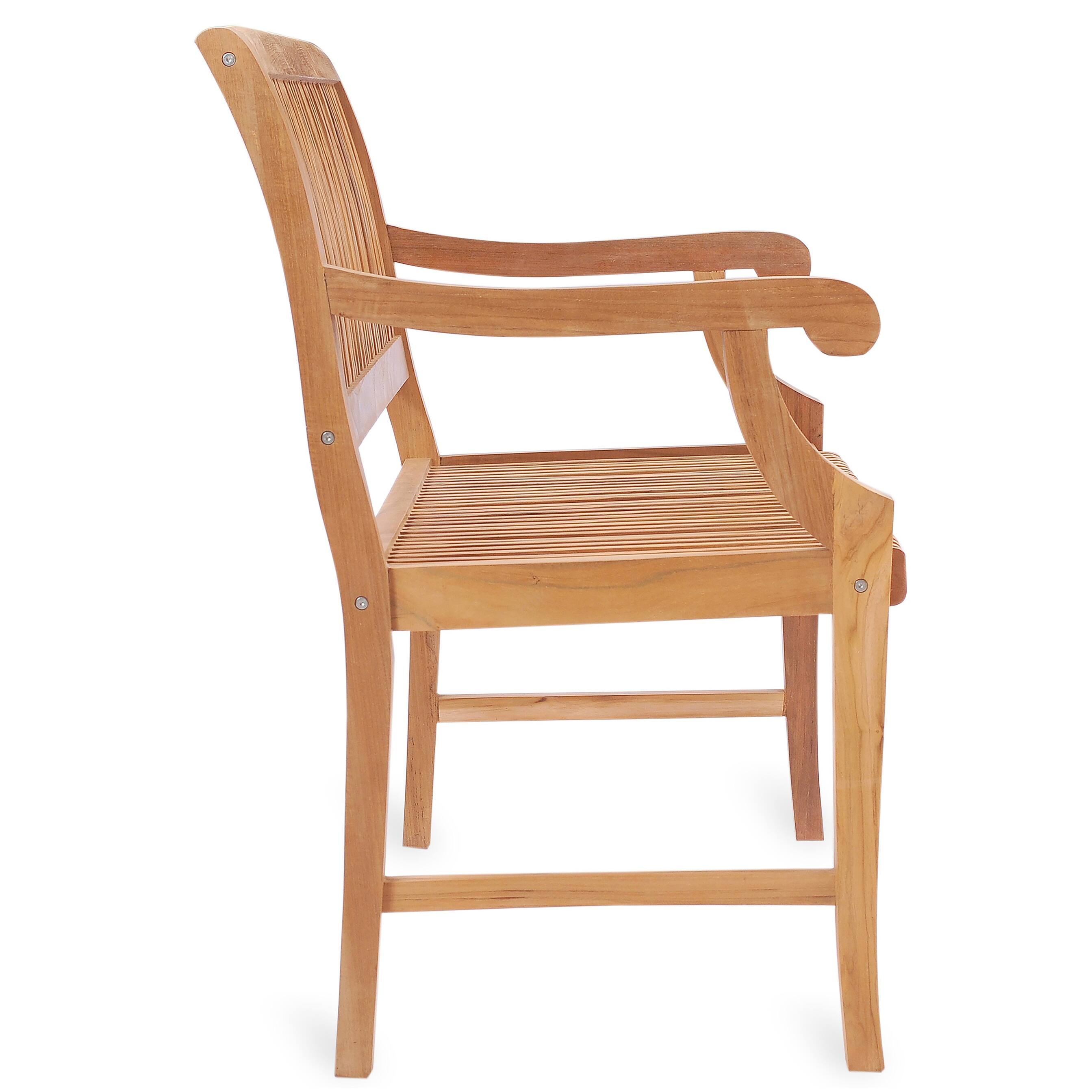 Chic Teak Castle Outdoor Teak Wood Patio & Garden Bench with Arms, 6
