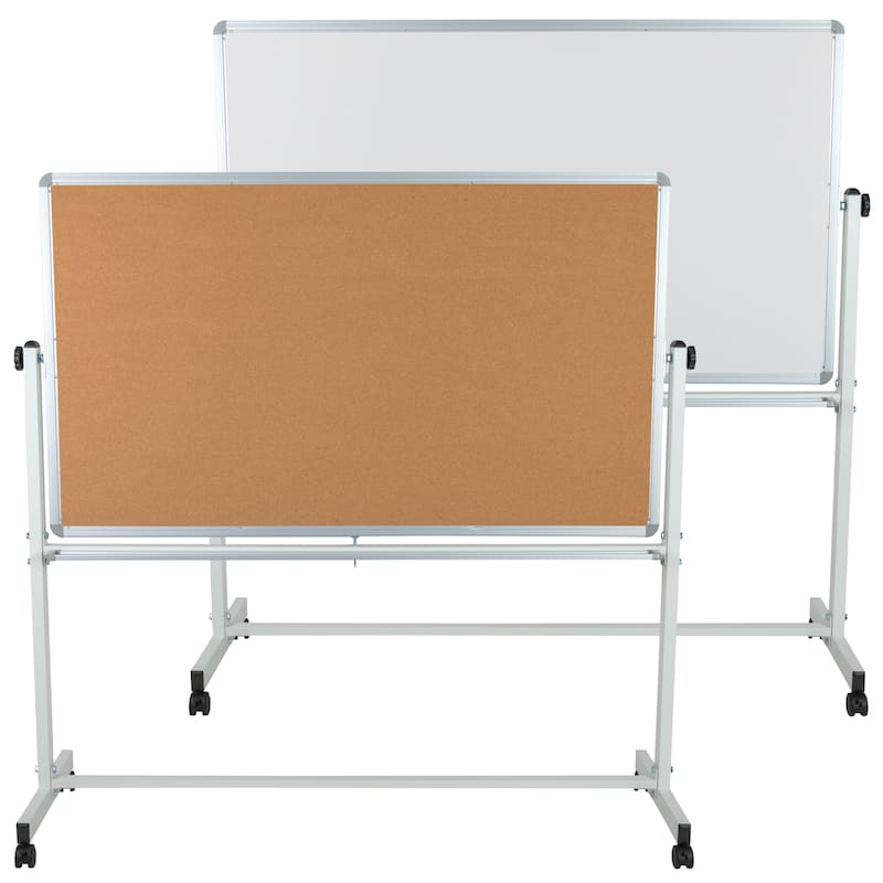 Reversible Mobile Cork Bulletin & White Board with Pen Tray