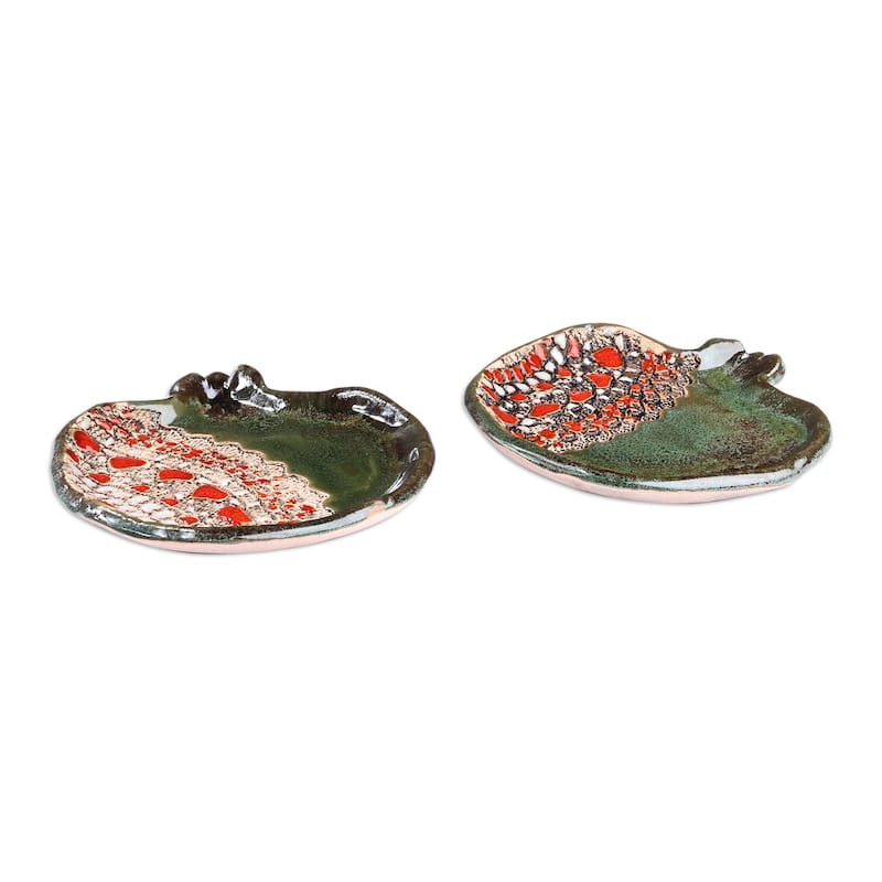 Novica Handmade Vibrant Green Pomegranate Ceramic Catchalls (Pair)