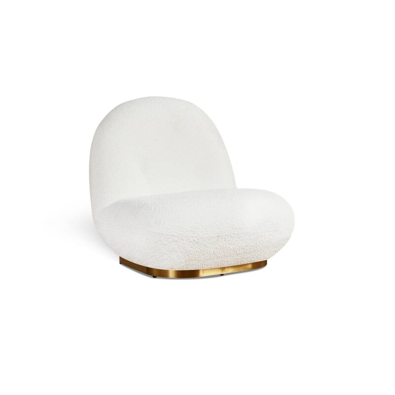 Plush Glam White Lounge Chair with Gold Base