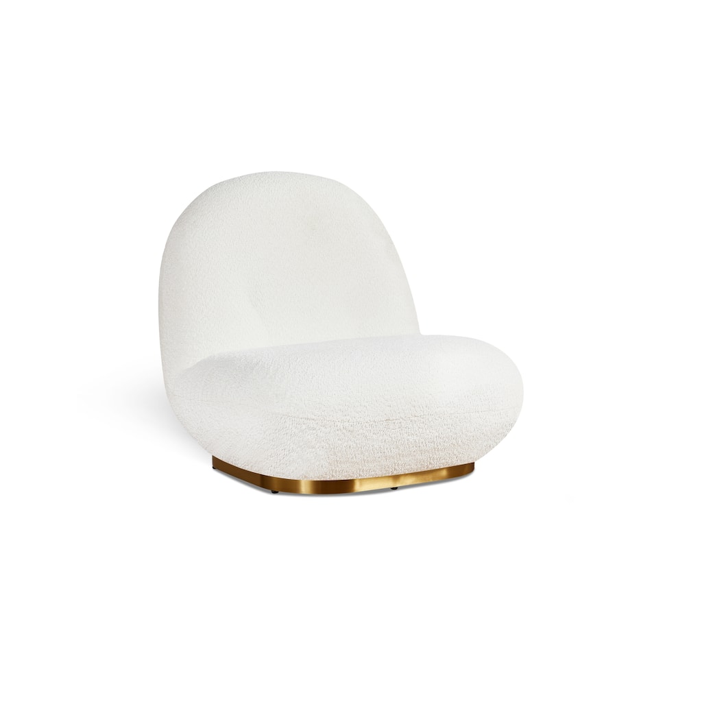 Plush Glam White Lounge Chair with Gold Base
