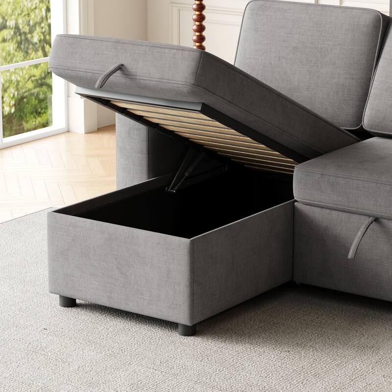 85.8" Fabric L-Shaped Sleeper Sectional Sofa with USB & Storage