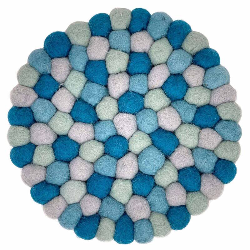 Felt Ball Trivet: Round, Mustard Medley - Ocean Sky