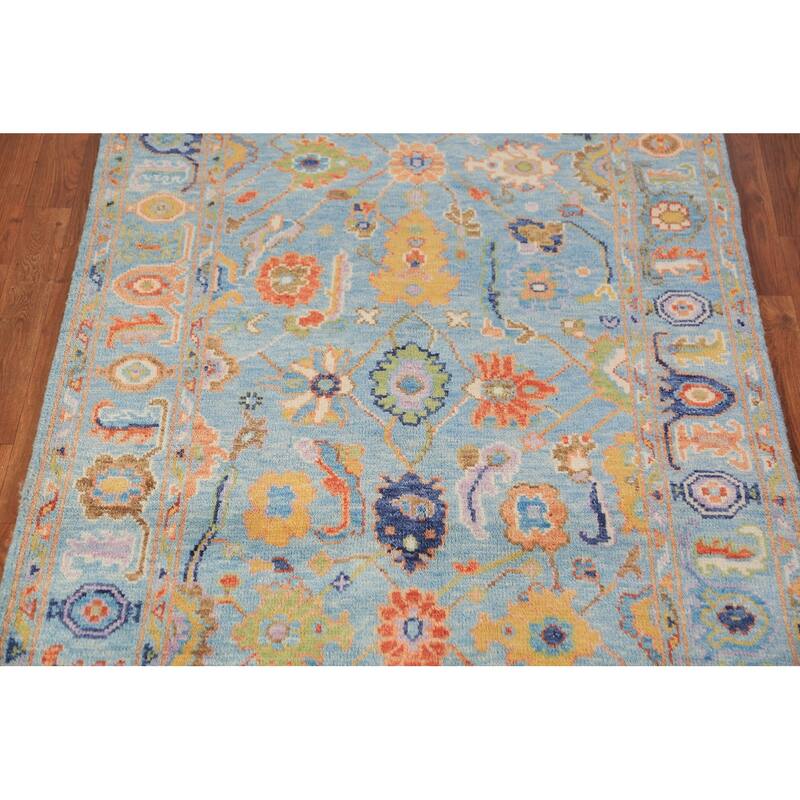Blue Floral Oushak Oriental Rug Hand-Knotted Wool Carpet - 3'11"x 6'1"