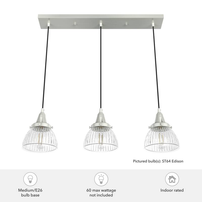 Hunter Cypress Grove 3-Light Linear Cluster Pendant - Kitchen Island, Dining Room - Industrial, Transitional, Modern