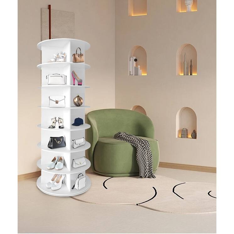 7 Tier Rotating Shoe Rack Tower, Spinning Shoe Display, Vertical Handbag Rotate Shoes Closet Organization