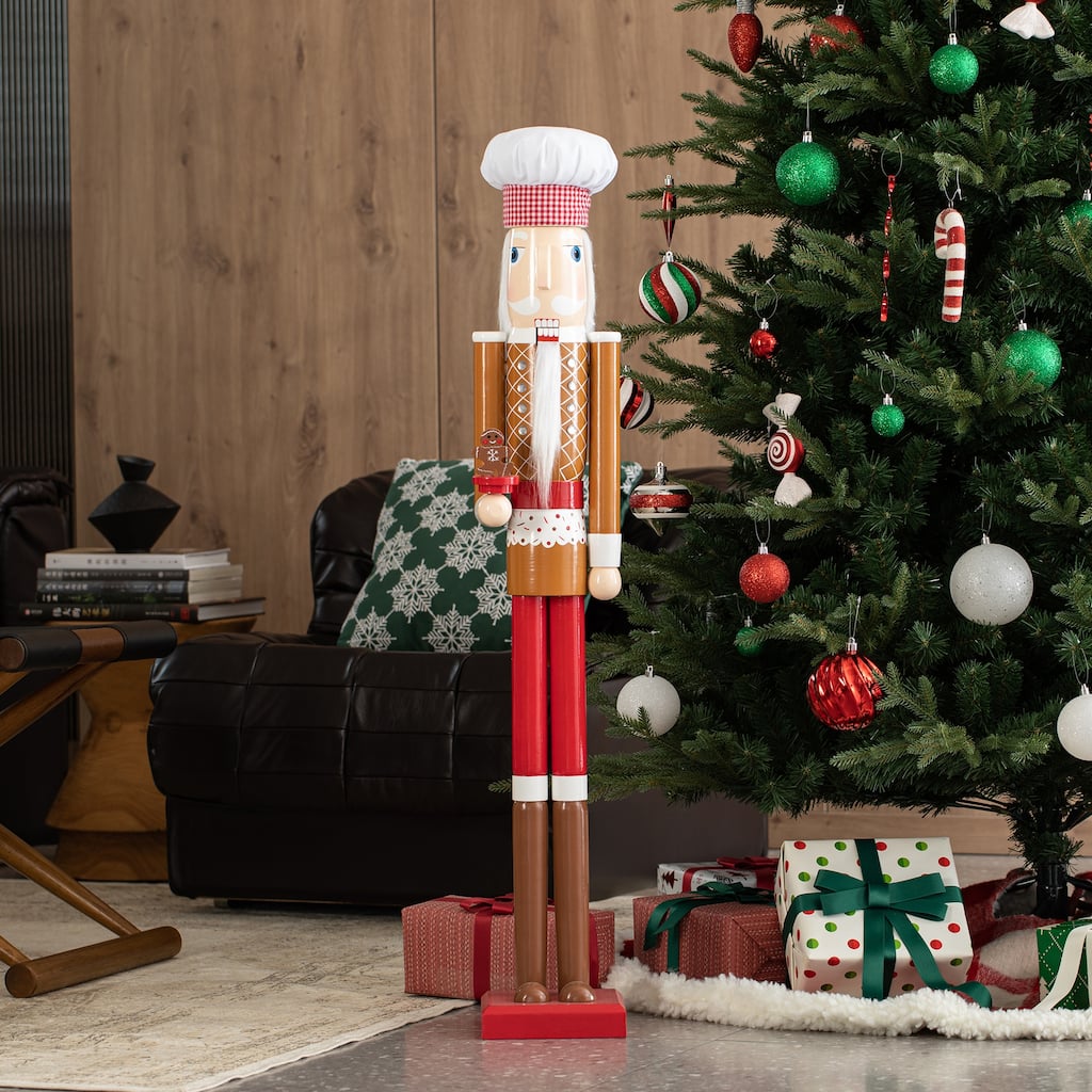 Glitzhome 42"H Wooden Christmas Gingerbread Chef Nutcracker Xmas Decor