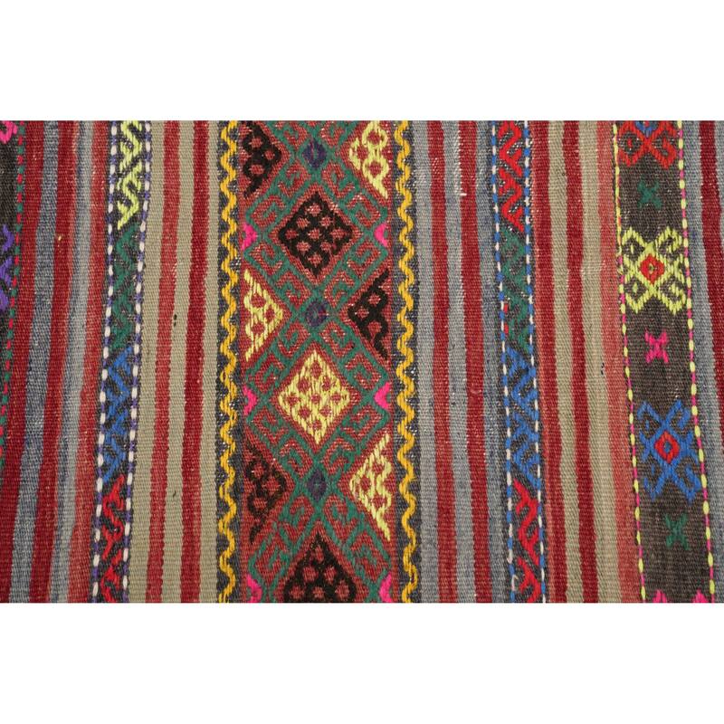 Hand Woven Oriental 100% Wool Carpet Southwestern Tribal Multi-Colored Kilim Area Rug - 8' 11'' X 5' 6''