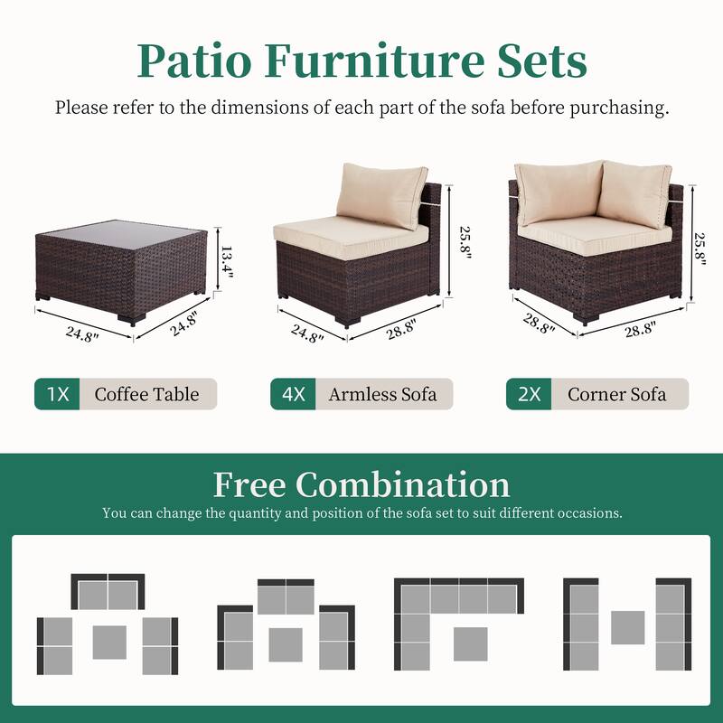 UPHA 6-Person Outdoor Section Group Patio Wicker Conversation Set