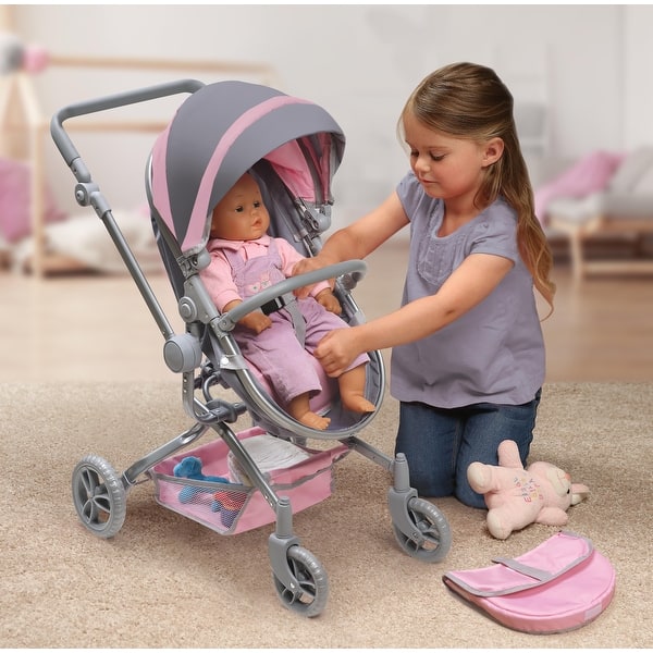 slide 2 of 11, Badger Basket Daydream Multi-Function Single Doll Pram & Stroller - Gray/Pink