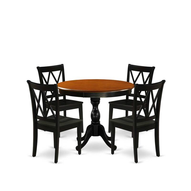 HomeStock 5-Piece Black and Cherry Finish Solid Wood Top Dining table with 4 Chairs with Cross Back