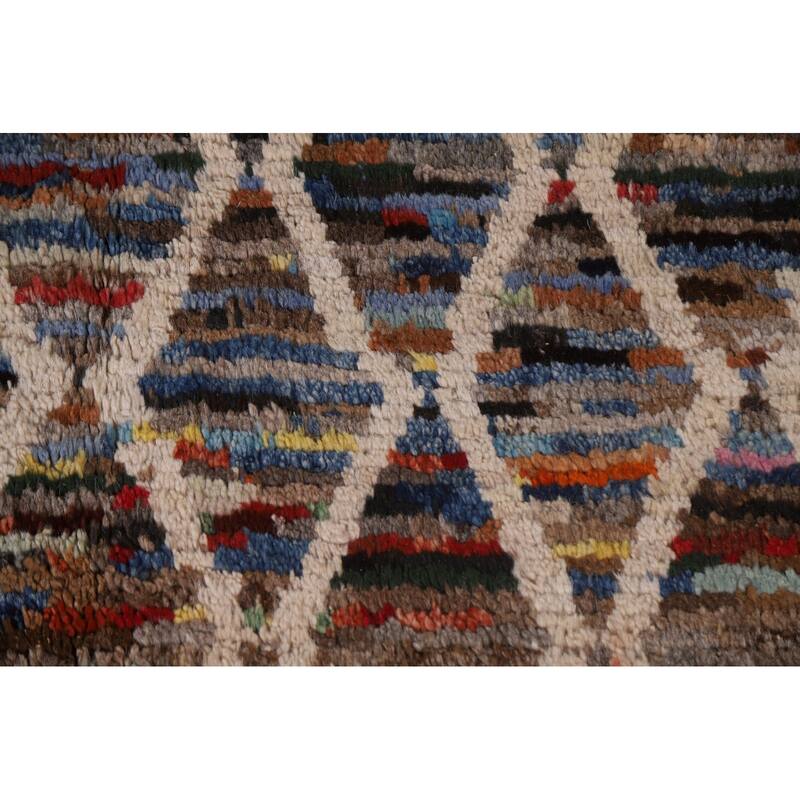 Hand Knotted Oriental 100% Wool Carpet Modern All-Over Black Moroccan Area Rug - 9' 7'' X 6' 3''