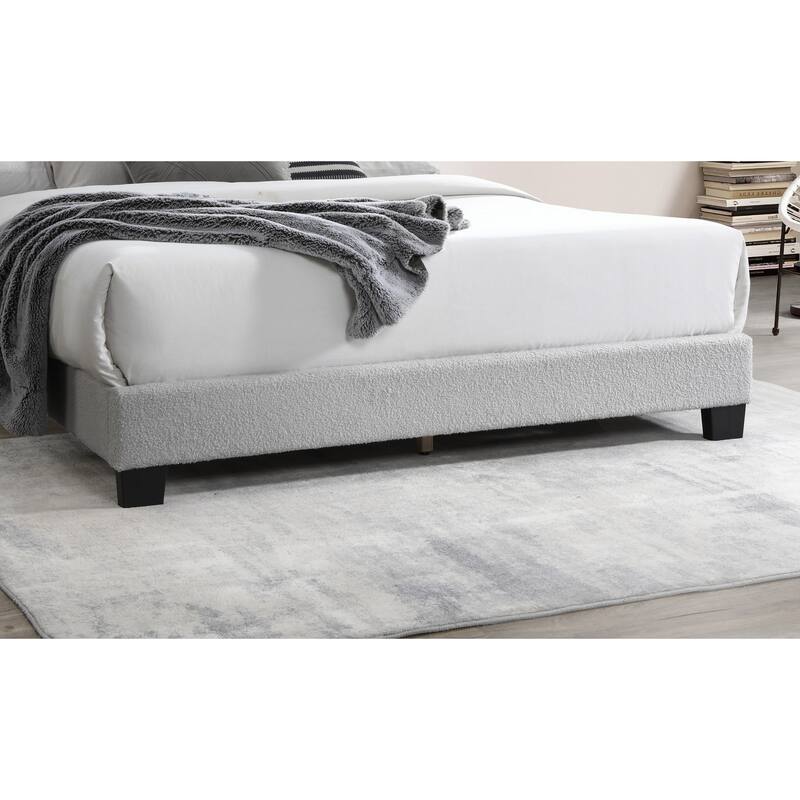 Queen Size Light Gray Wool Fabric Upholstered Bed with LED Headboard and Channel Tufting