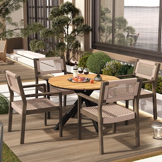 Christopher Knight Home Outdoor 5-Piece Round Table Dining Sets with Rope Accent Chairs