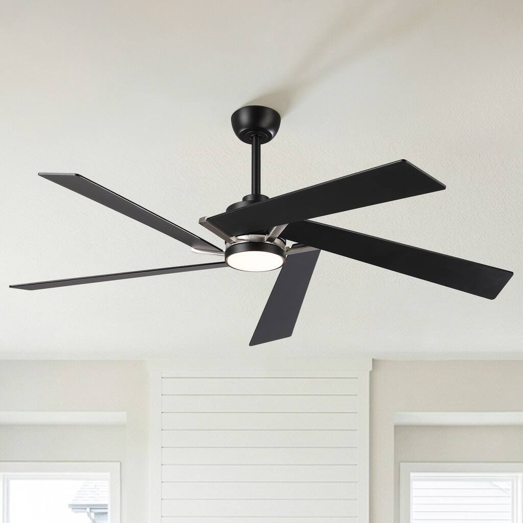 60" Modern Black 5 Reversible Blades Ceiling Fan with Dimmable LED Light and Remote Control
