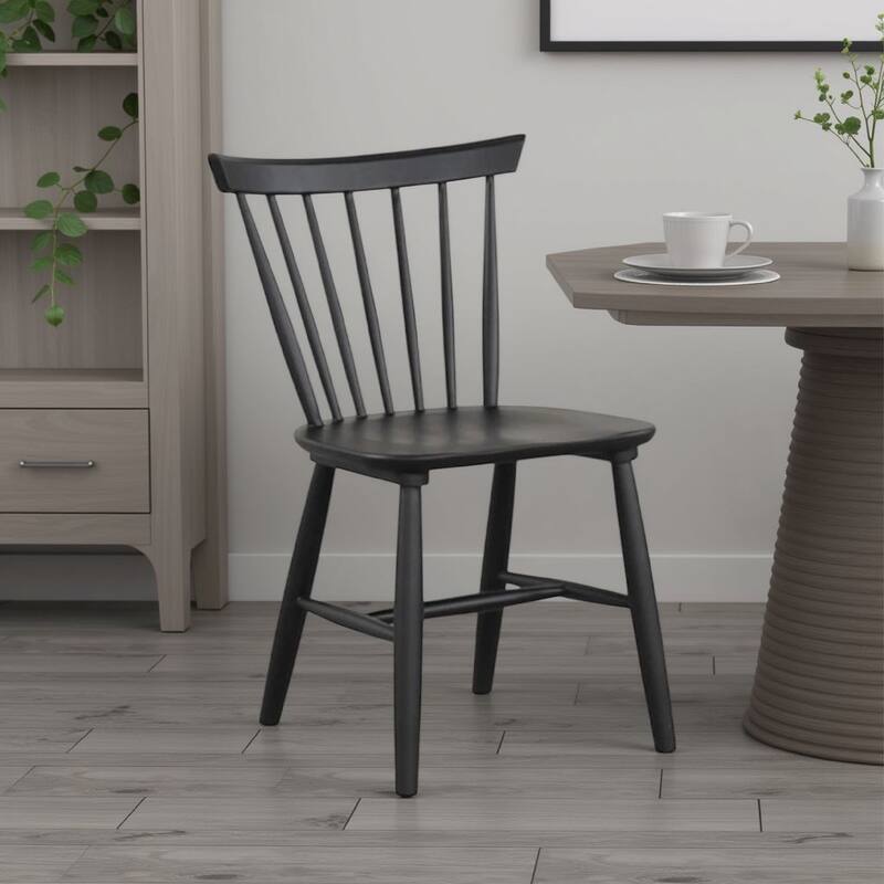 Baylee Side Dining Chair Set of 2, Farmhouse Spindle Back, Black Wood