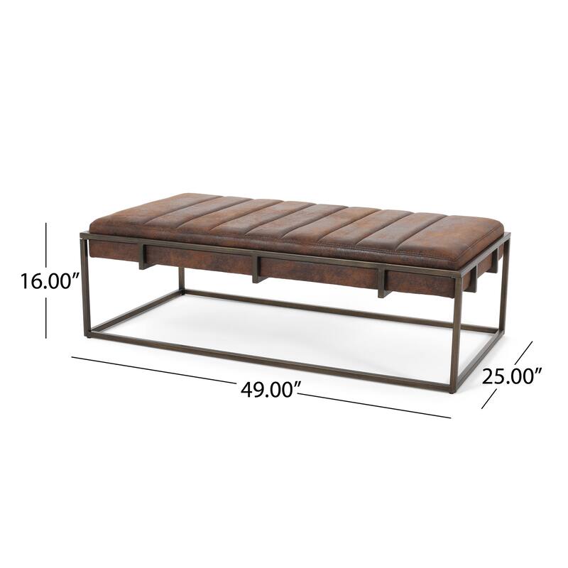 Upholstered Velvet Ottoman Bench with Brass Finish