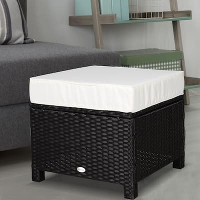Outsunny Modern Rectangle Rattan Wicker Ottoman Footrest with Removable Cushion and Modern Design for Outdoor/Indoor Use