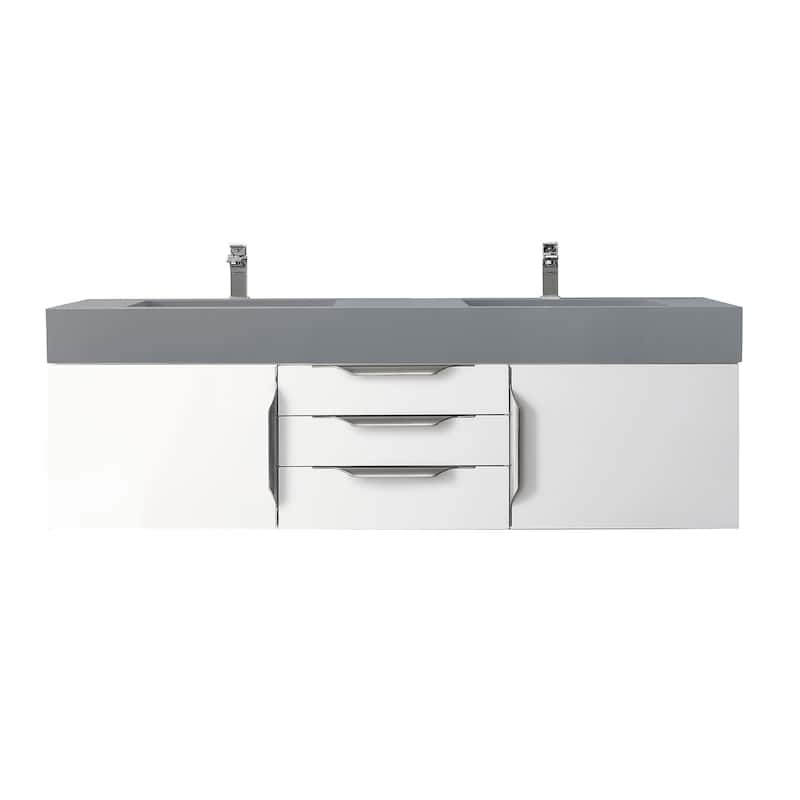 James Martin Vanities Mercer Island 59" Double Vanity, Glossy White with Brushed Nickel Hardware