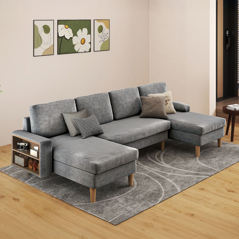 Moasis 109'' U-Shape Sectional Sofa Couch, 4 Seat Sofa Set with Double Chaise, Armrests w/ Cup Holder/Storage, 4 Thick Cushions,