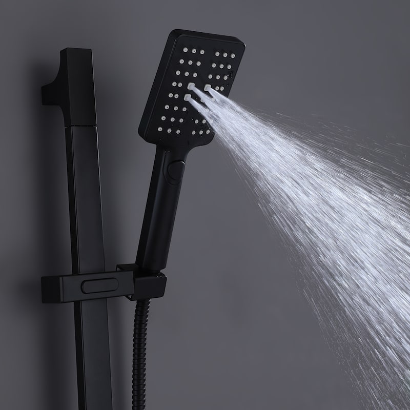3-Way Square 23''-26''H Handheld Shower Black With Slide Bar
