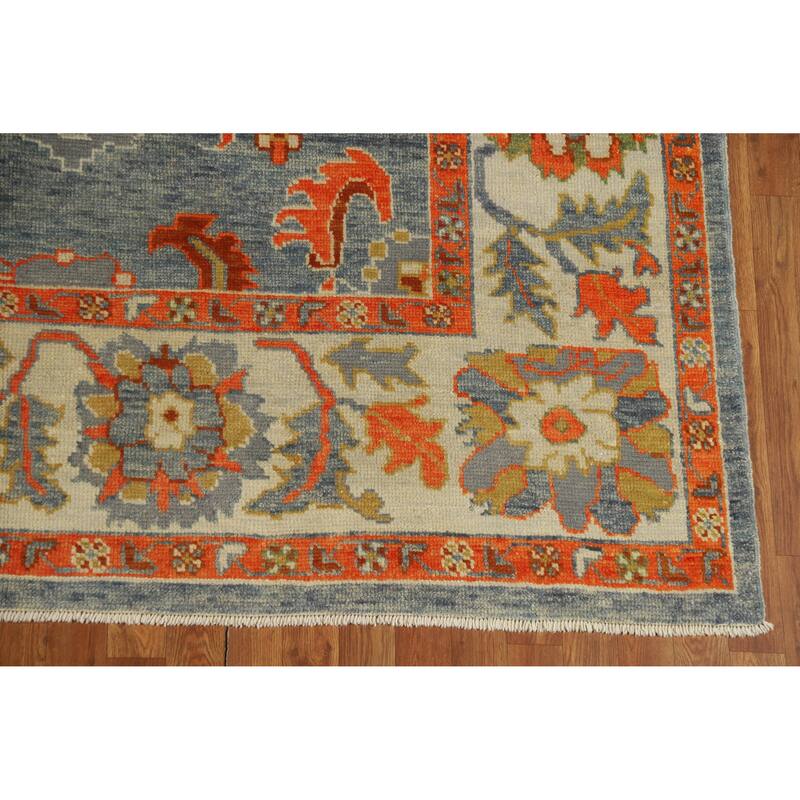 Hand Knotted Oriental 100% Wool Carpet Transitional All-Over Navy Blue & Blues Oushak Area Rug - 10' 6'' X 7' 11''