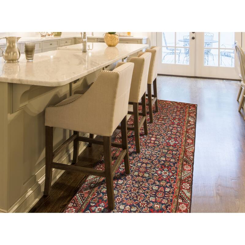 Fine Vintage Distressed Meriem Navy/Burgundy Runner - 3'3" x 9'11"