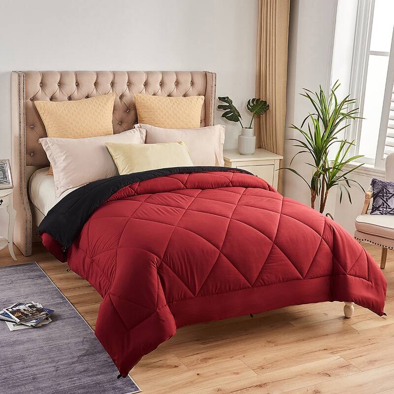 Luxury All-Season Down Alternative Reversible Comforter - Black/burgundy - King