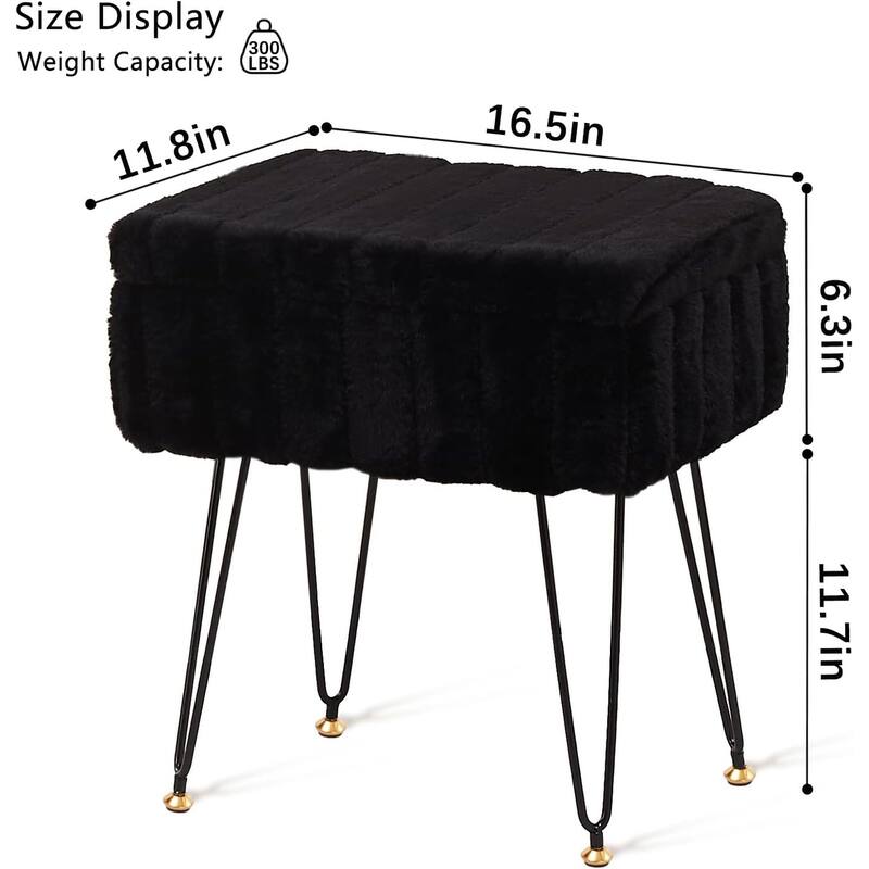 Faux Mink Fur Ottoman with Metal Legs for Seating and Decor