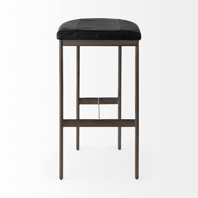 Millie Black Genuine Leather Seat with Nickel Metal Frame Counter Stool