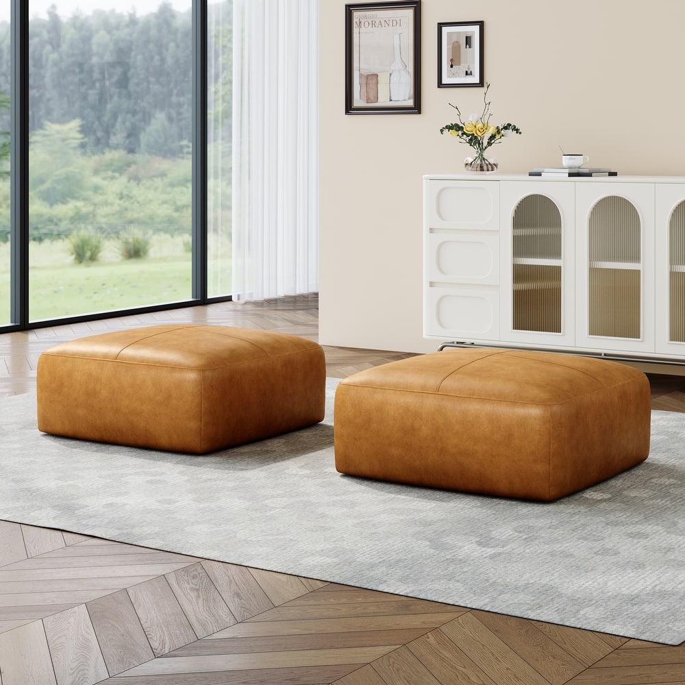 22"/ 35"/ 43" W Rectangular Modern Genuine Leather Ottoman Set of 2