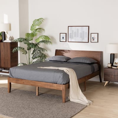 Salvatore Mid-Century Modern Walnut Brown Finished Wood Queen Size Platform Bed