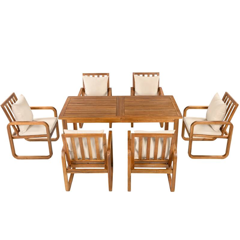7-Piece Acacia Wood Outdoor Dining Set with Water-Resistant Cushions by Leisure Zone
