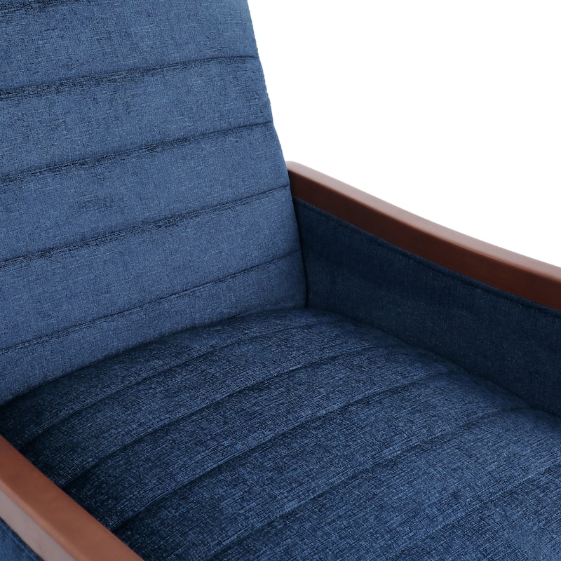 Roomfitters Mid Century Modern Fabric Channel Stitch Wood Pushback Recliner, Elegant Recliner for Living Room