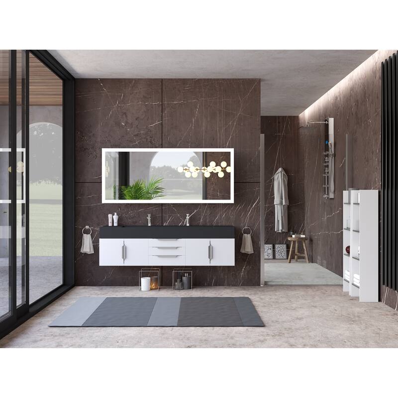 Nile 72" Wall Mounted Bathroom Vanity Set w/ Black Top