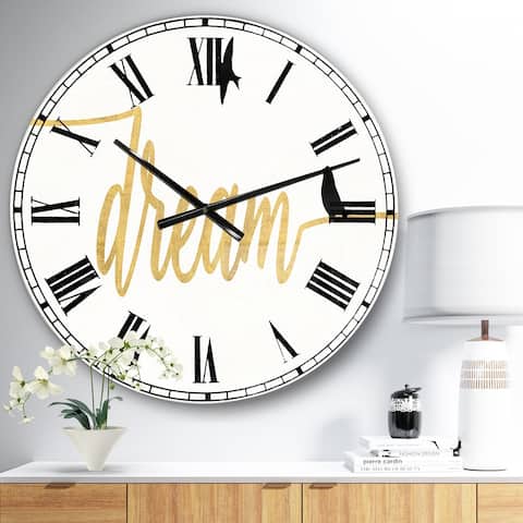 Designart 'Family of Birds on Gold Words II' Cottage Large Wall CLock