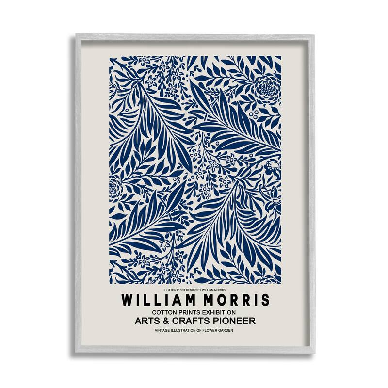 Stupell Blue Floral Leaves Botanical Pattern Exhibition Flyer Framed Wall Art
