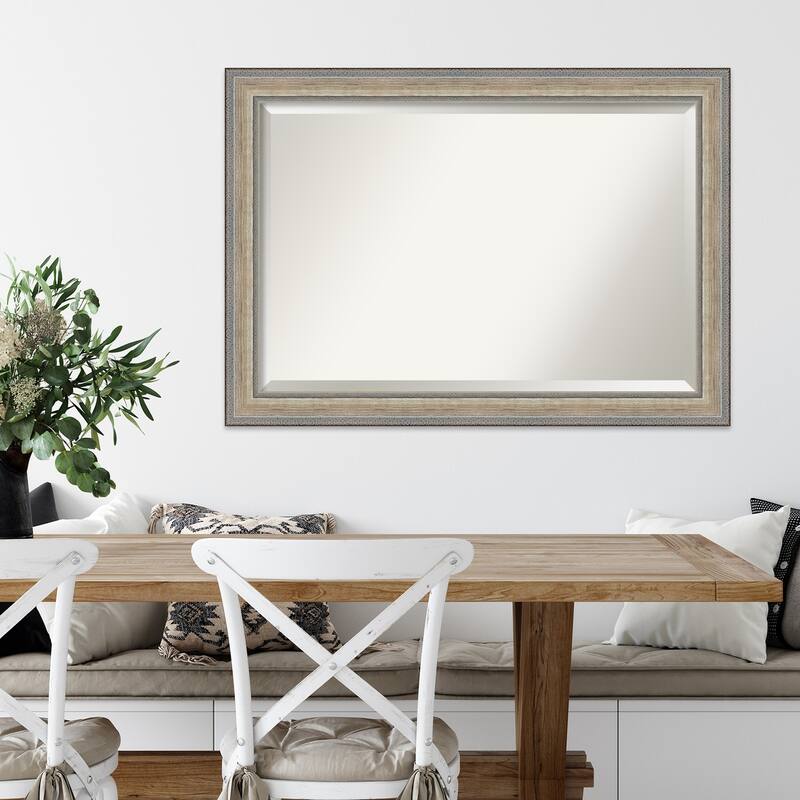 Fleur Silver Beveled Wood Framed Wall Mirror - Fleur Champagne Silver