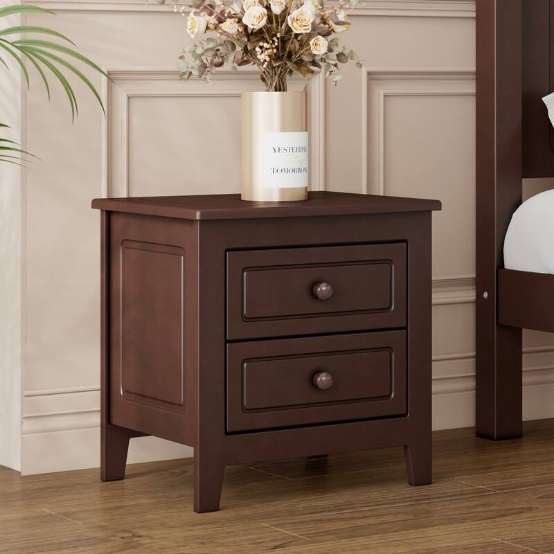 2-Drawer Nightstand for Bedroom, Mid Century Retro Bedside Table with Classic Design