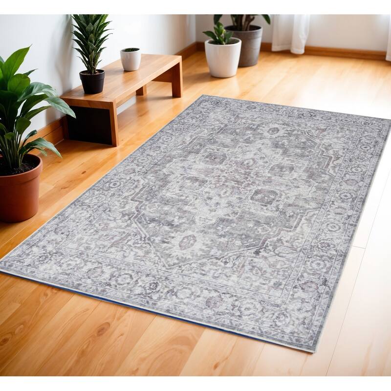 Civaz Power Loomed Distressed Floral Area Rug By HomeRoots - 72' X '48' X '0.28 - 72' X '48' X '0.28 - Lavender/Ivory - Rectangle