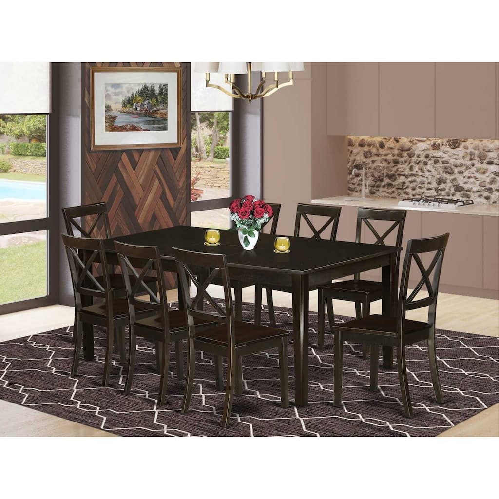 HomeStock 9-Piece Cappuccino Finish Solid Wood Top Dining Table with 8 Chairs with Lattice Back